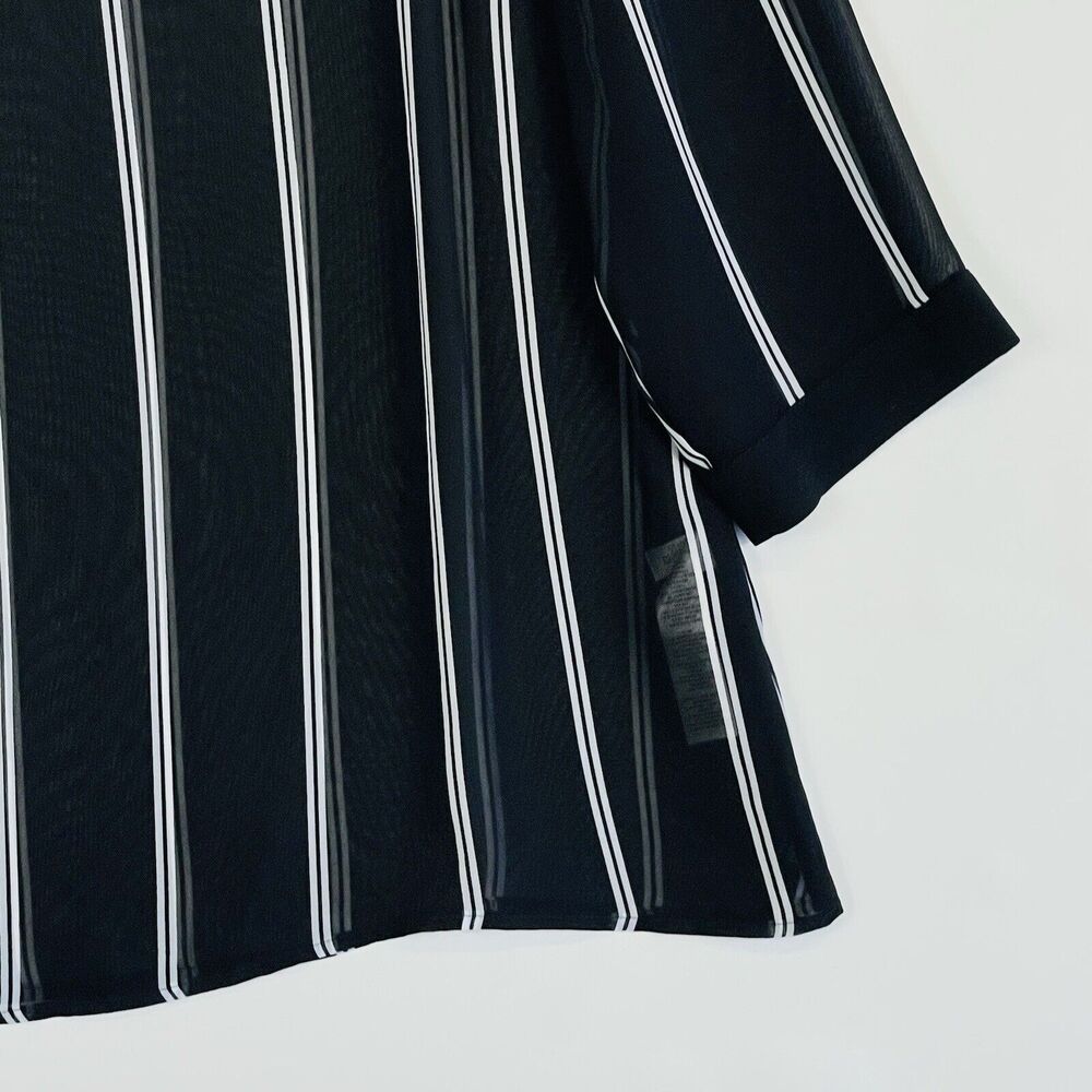 Chico's Top Womens 1 Medium 8 Black White Stripe Nautical Preppy Sheer Old Money - Picture 3 of 14